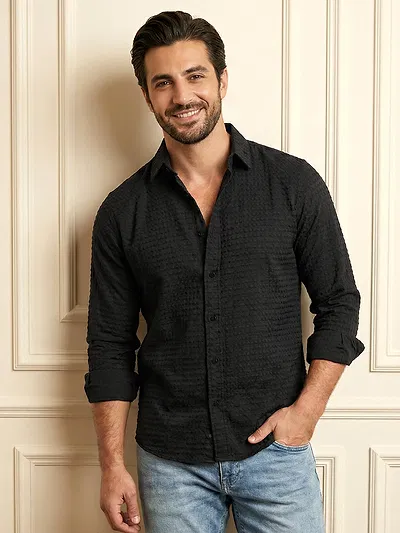 Black Jacquard Round Textured Shirt