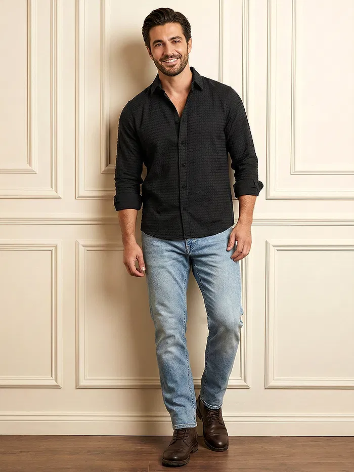 Black Jacquard Round Textured Shirt