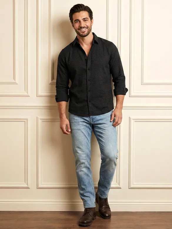 Black Jacquard Round Textured Shirt