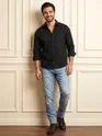 Black Jacquard Round Textured Shirt