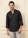 Black Mandarin Collar Textured Shirt