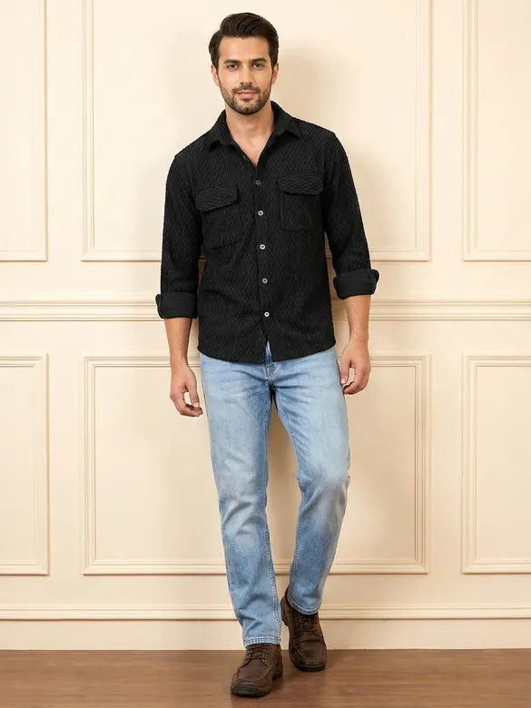 Black Terry Textured Shirt