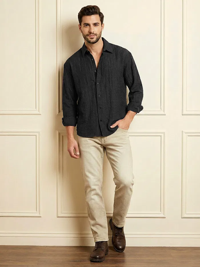Black Textured Jacquard Shirt