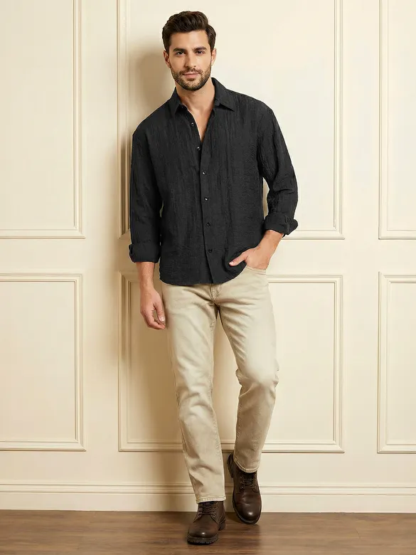 Black Textured Jacquard Shirt