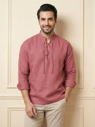 Brick Red Oxford Kurta Shirt