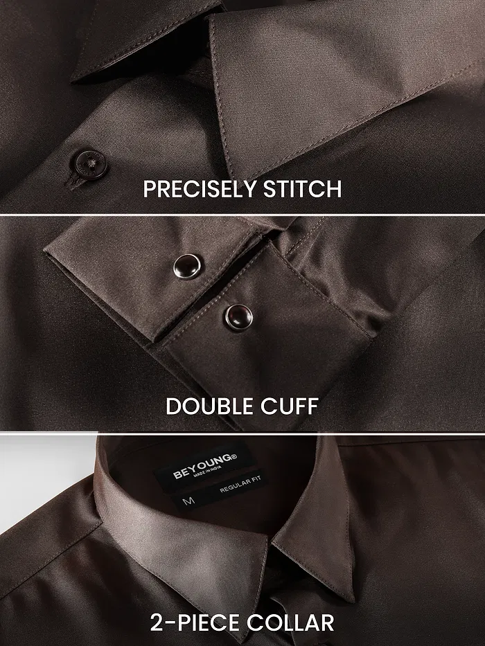 Brown Double Cuff Satin Shirt
