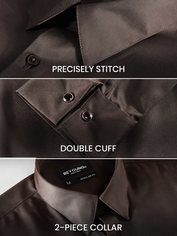 Brown Double Cuff Satin Shirt