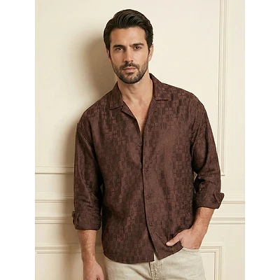 Brown Jacquard Cuban Shirt