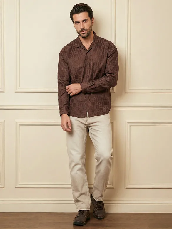 Brown Jacquard Cuban Shirt