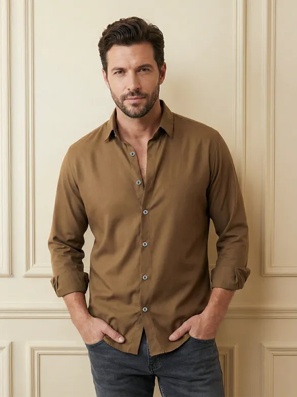 Brown Smooth Fit Solid Shirt