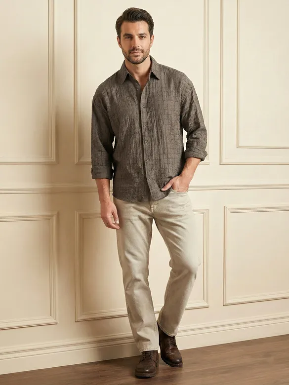 Brown Textured Jacquard Shirt