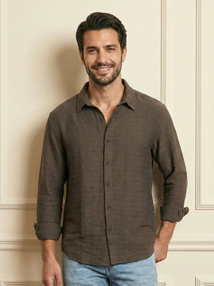 Caramel Brown Crinkled Shirt