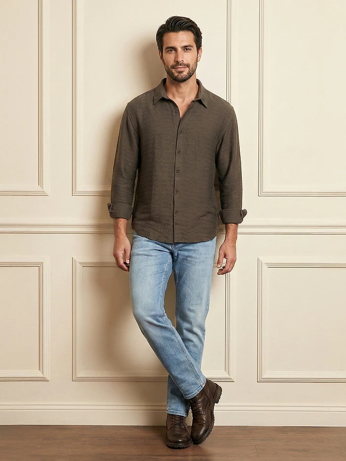 Caramel Brown Crinkled Shirt