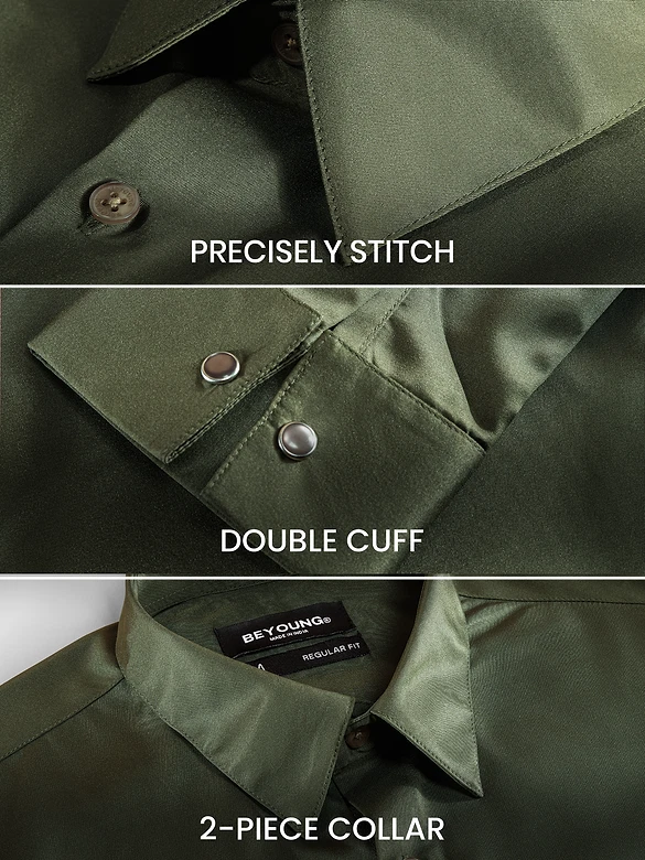 Dark Green Double Cuff Satin Shirt
