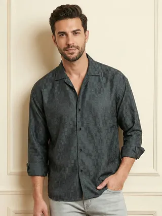 Dark Grey Jacquard Cuban Shirt