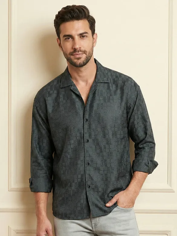Dark Grey Jacquard Cuban Shirt