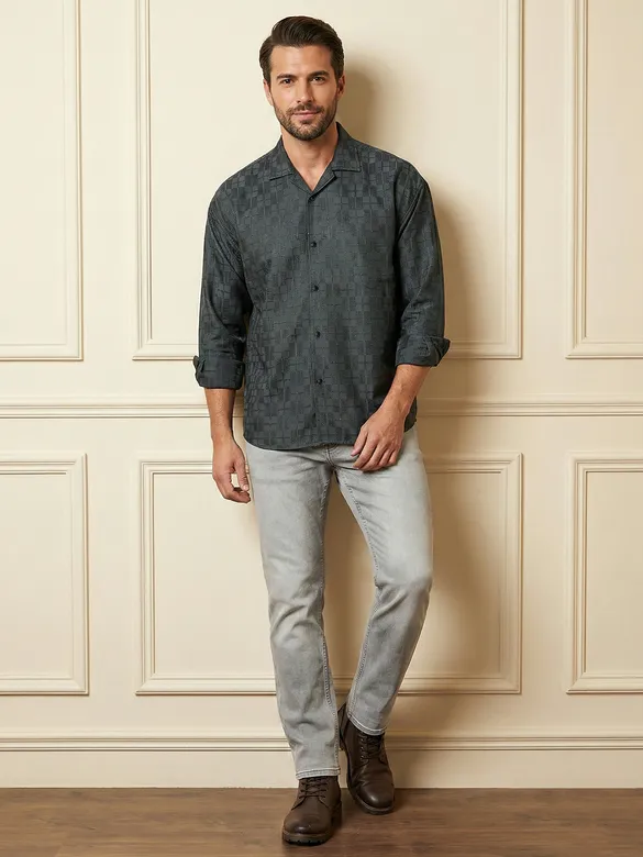 Dark Grey Jacquard Cuban Shirt