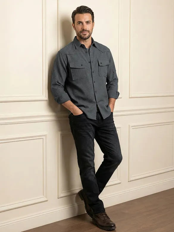 Dark Grey Textured Western Shirt