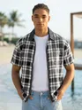 Grey and Blue Denim Collar Zipper Shirt