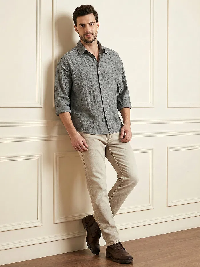 Grey Textured Jacquard Shirt