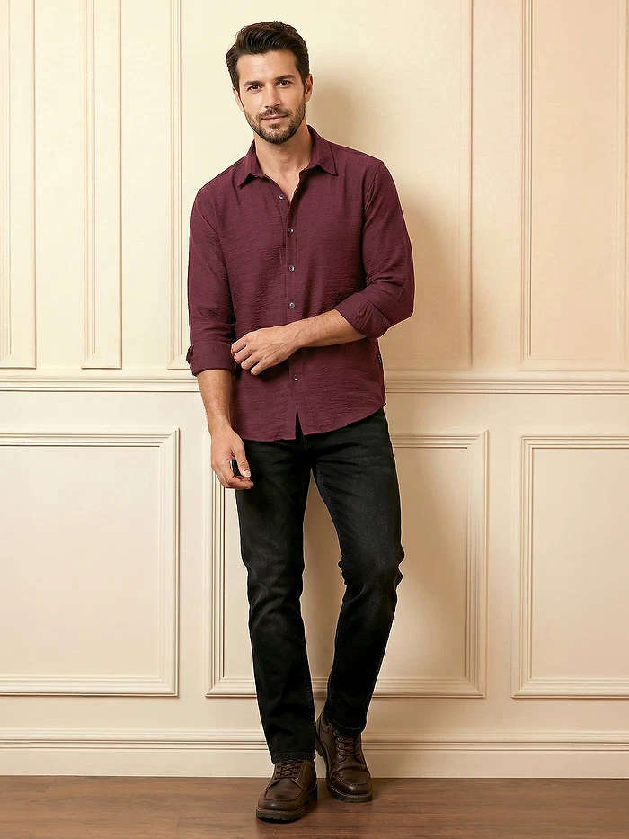 Maroon Crinkled Shirt
