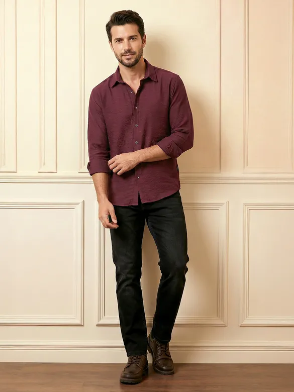 Maroon Crinkled Shirt