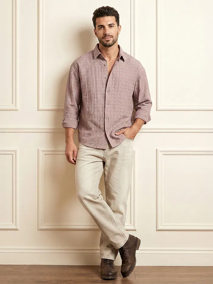 Mauve Textured Jacquard Shirt