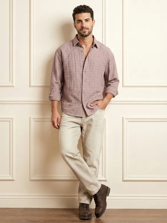 Mauve Textured Jacquard Shirt