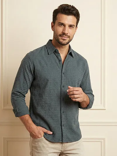Mid Grey Jacquard Round Textured Shirt