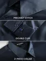 Navy Double Cuff Satin Shirt