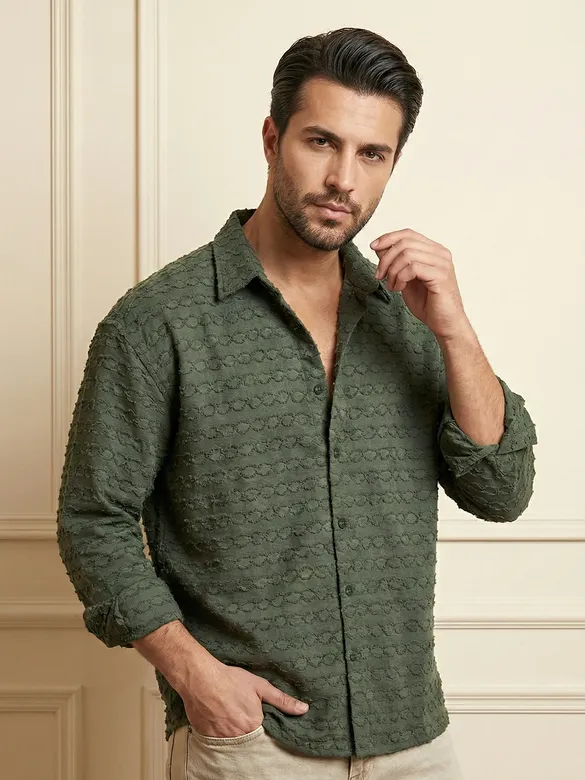 Olive Fur Wave Textured Shirt