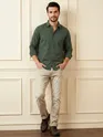 Olive Green Jacquard Round Textured Shirt