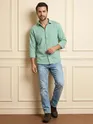 Pista Green Full Sleeve Waffle Shirt For Men