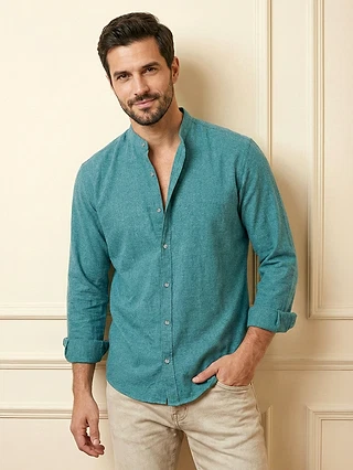 Regent Green Breezy Stand Collar Shirt