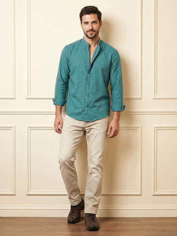 Regent Green Breezy Stand Collar Shirt