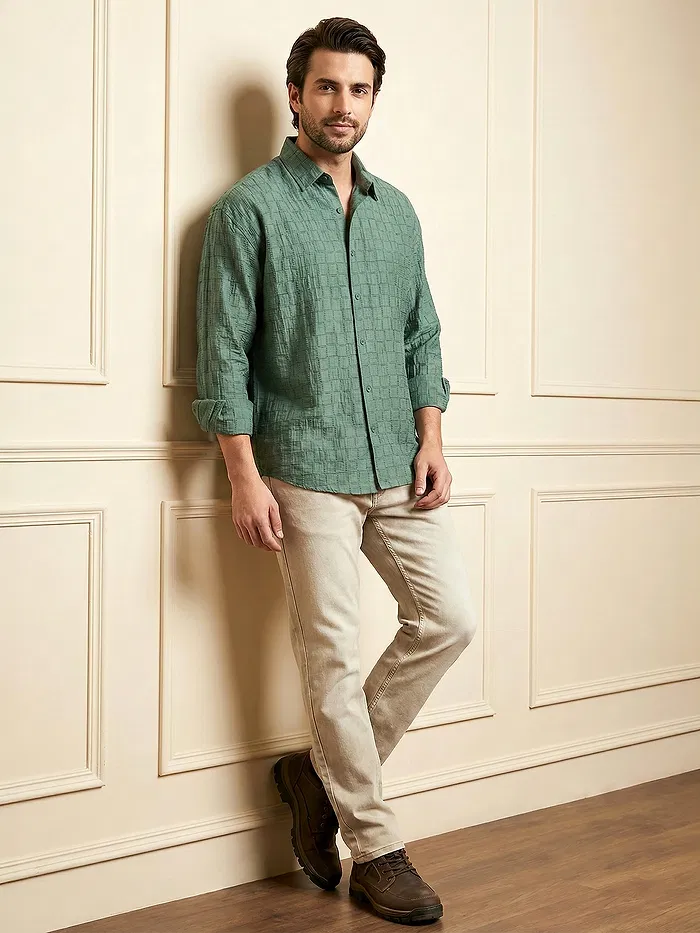 Regent Green Textured Jacquard Shirt