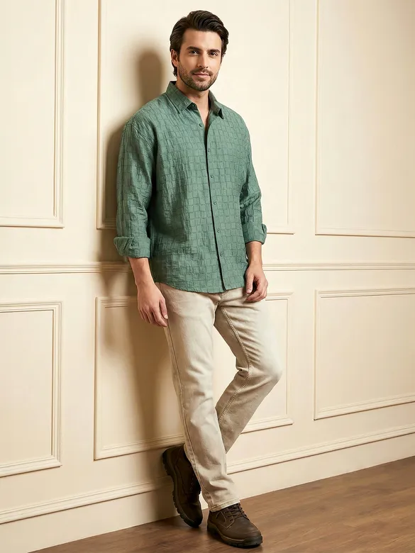 Regent Green Textured Jacquard Shirt