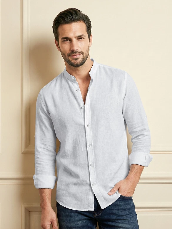 White Breezy Stand Collar Shirt