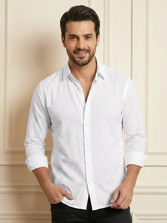 White Jacquard Round Textured Shirt