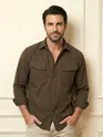 Wood Brown Textured Western Shirt
