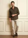 Wood Brown Textured Western Shirt