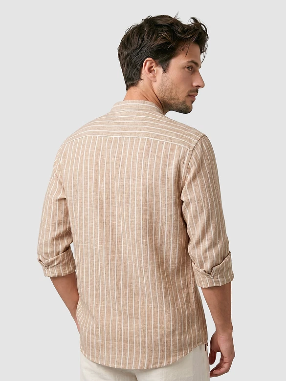 Brown Linen Striped Shirt