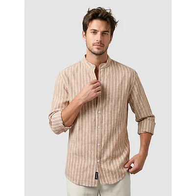 Brown Linen Striped Shirt