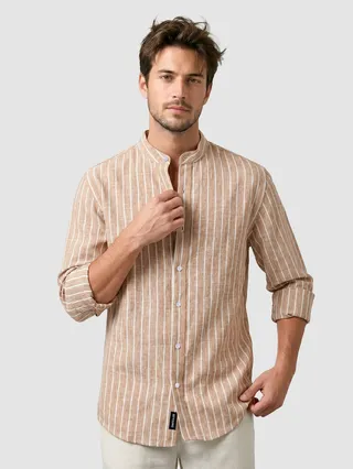 Brown Linen Striped Shirt