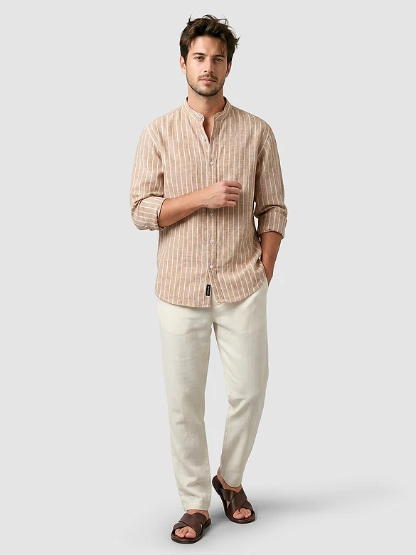 Brown Linen Striped Shirt