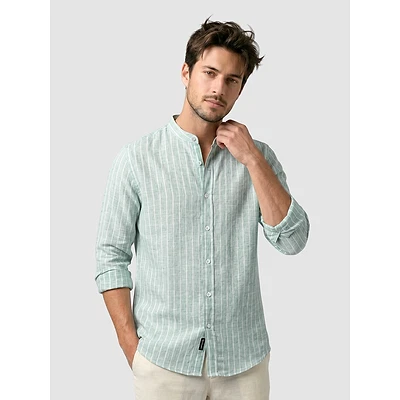 Green Linen Striped Shirt