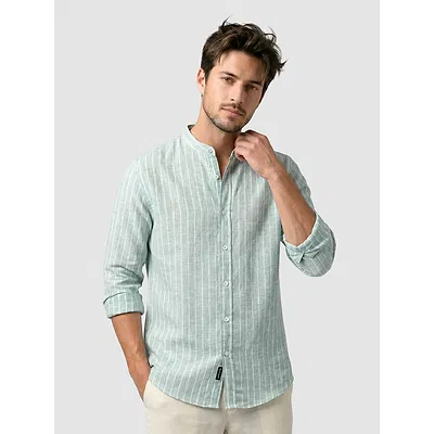Green Linen Striped Shirt
