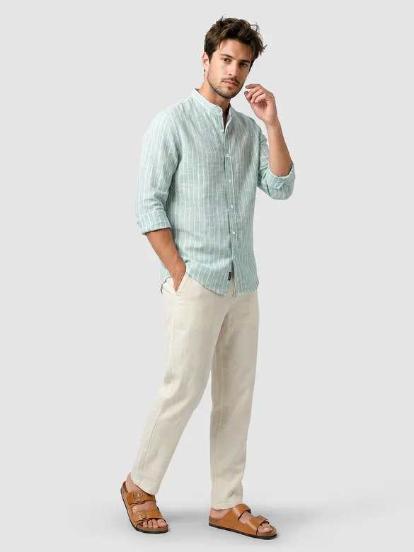 Green Linen Striped Shirt
