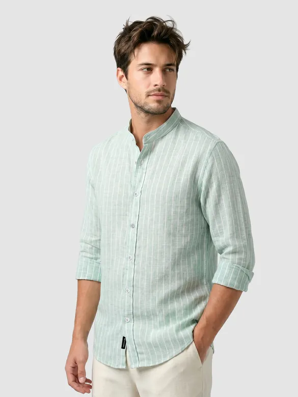 Green Linen Striped Shirt