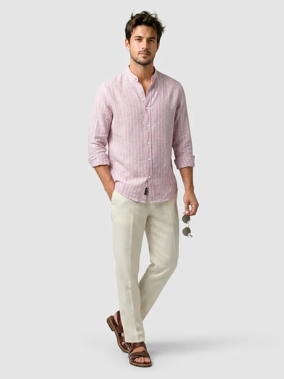 Mauve Linen Striped Shirt
